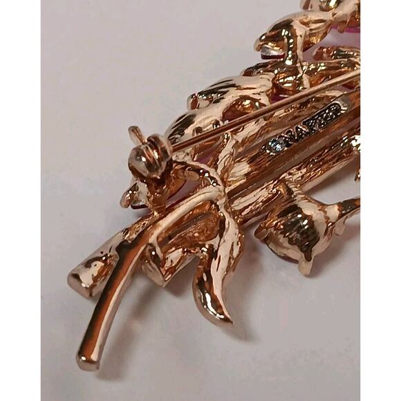 Napier Gold Tone Brooch Pin Ruby Red Pink Cascading Rhinestone - Picture 5 of 11